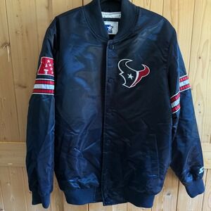 Starter G-III NFL Houston Texans Satin Bomber Jacket Size Medium Black Snaps